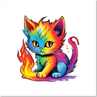 Kitten Spectrum - Rainbow Tail Blaze Tee Posters and Art